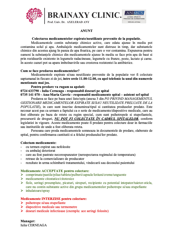 Anunț Colectare Medicamente